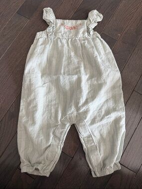 Soft green Striped Cotton Baby Romper with Floral Accent